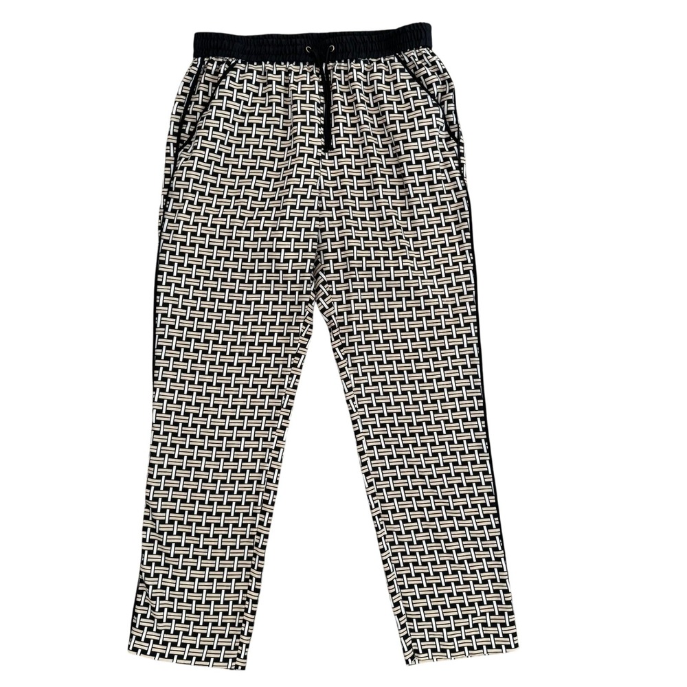 Vince Camuto Black Geometric Print Straight Leg Drawstring Dressy Pants Size‎ S